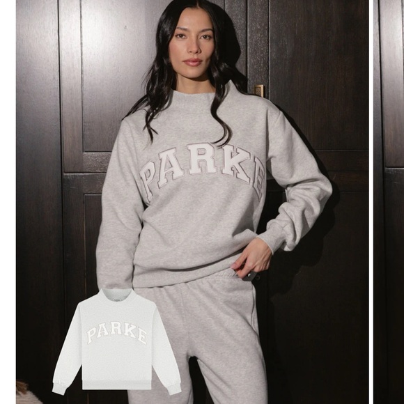 Parke Tops - PARKE NWT Authentic Fleece Varsity Mockneck Color: Metallic (Gray & White) S/M